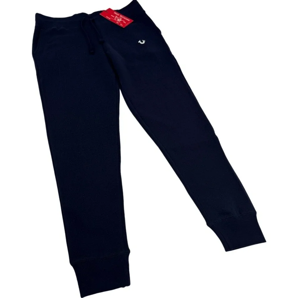 TRUE RELIGION NEW Medium Joggers Navy Blue Horseshoe Logo Fleece Sweatpants M